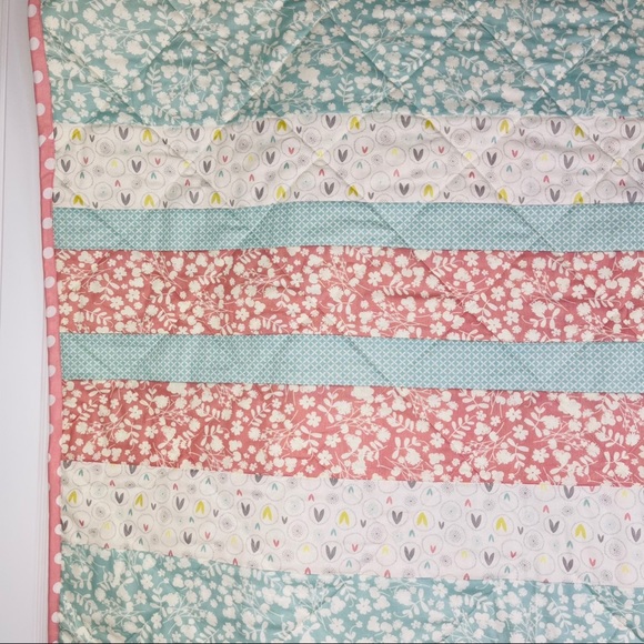 Handmade Easter / Spring Quilt Dusty Rose Blue Polka Dot Nursery Baby Bedding - Picture 9 of 11